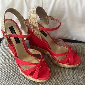 White House Black Market Red Wedge Sandals